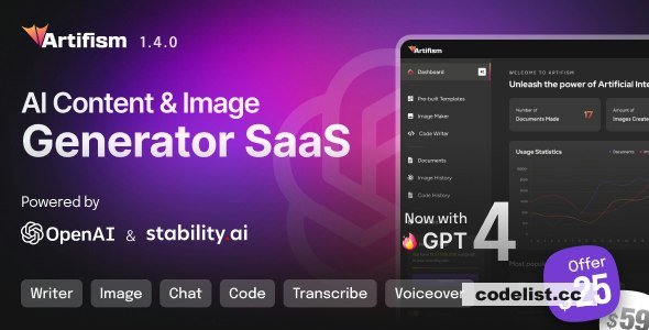 "Artifism v2.3.0 - AI-Powered Content & Image Generator SaaS for Seamless Creation"